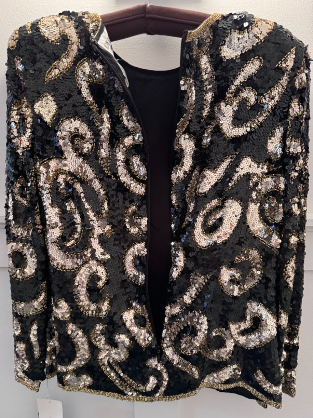 Joan Leslie Sequin Top Black Gold Beaded Evening Blouse VTG Glam NWT - Picture 7 of 11